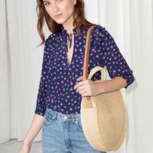 & Other Stories Ditsy Floral Print Ruffle Blouse Top